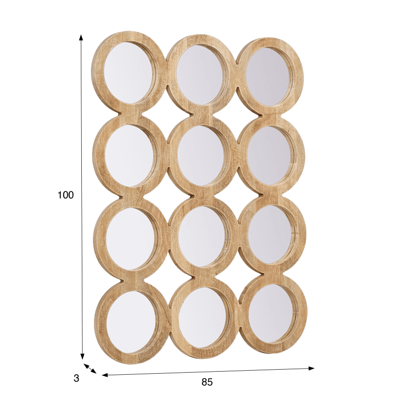 Rechthoekige set van 100 x 85 cm ronde spiegels met houten lijst - Ellipse