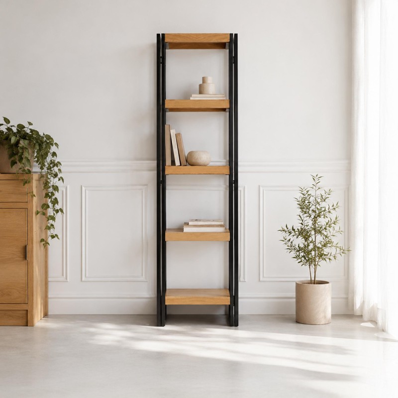 Industriële kolomkast in massief hout en metaal 50 x 180 – Liverpool