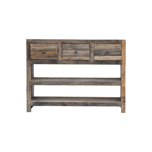 Console met 3 lades in donker, ruw oud hout - Antique