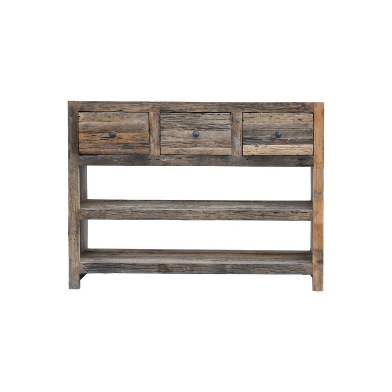 Console met 3 lades in donker, ruw oud hout - Antique
