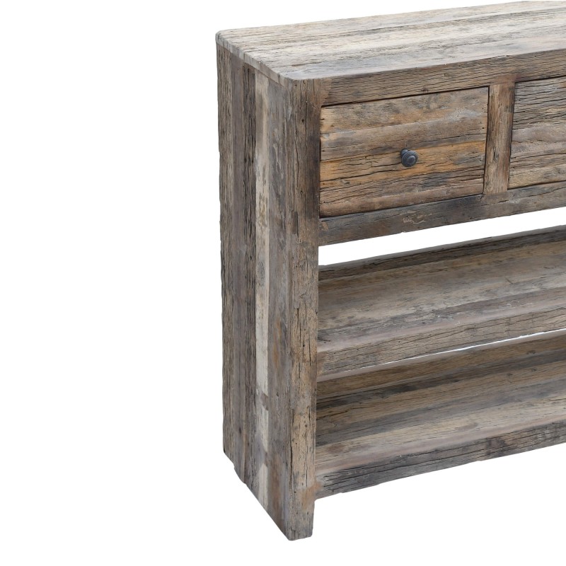 Console met 3 lades in donker, ruw oud hout - Antique