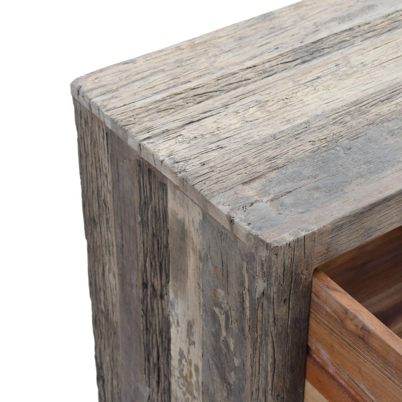 Console met 3 lades in donker, ruw oud hout - Antique
