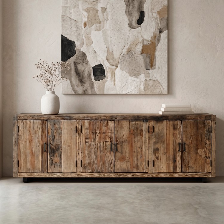 Dressoir in donker, ruw oud hout 220 cm - Antique