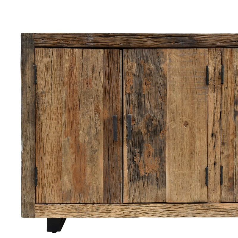 Dressoir in donker, ruw oud hout 220 cm - Antique