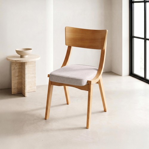 Eetkamerstoel in naturel eik en beige stof – Svea