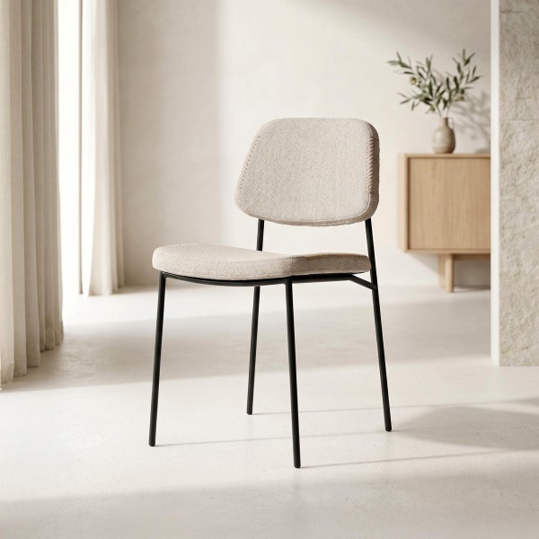 Beige stoffen eetkamerstoel met zwarte poten - Menta