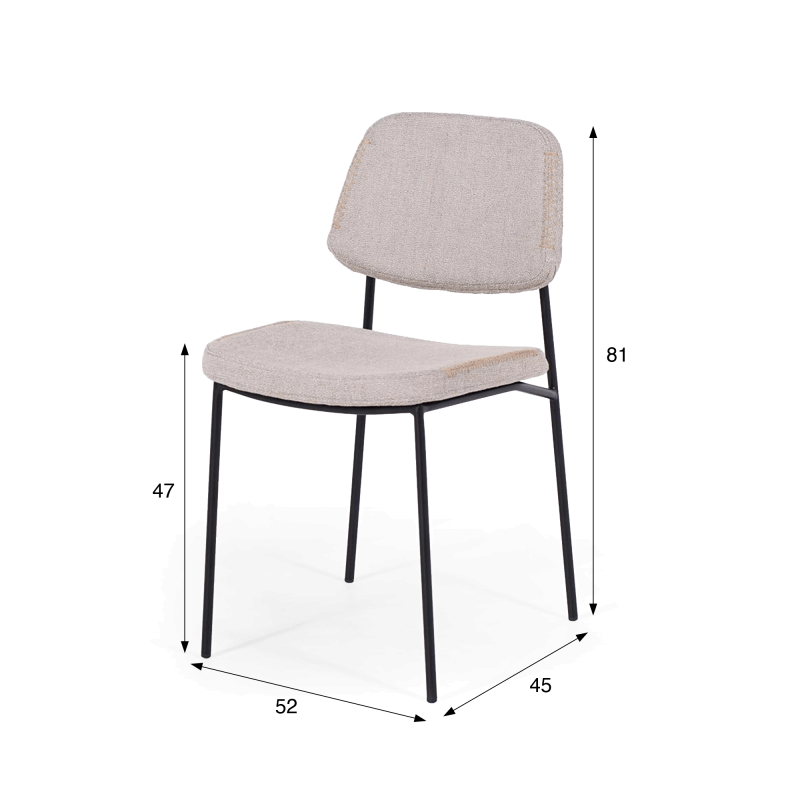 Beige stoffen eetkamerstoel met zwarte poten - Menta