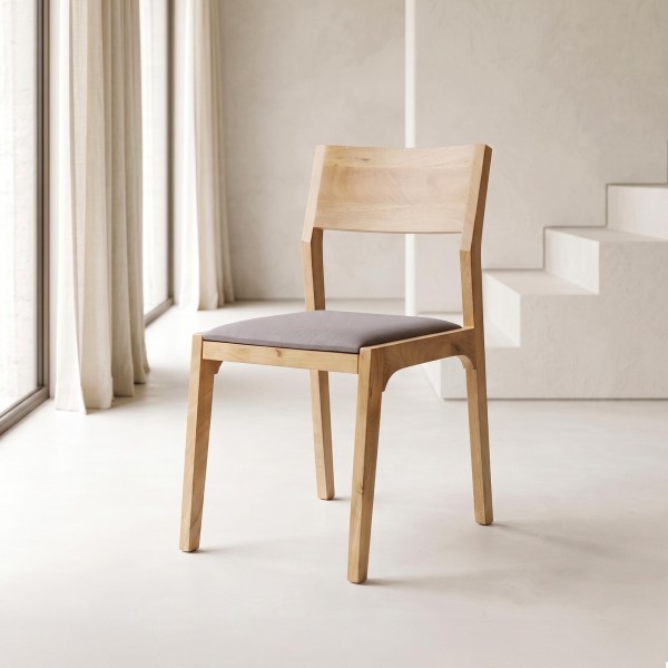 Stoel van naturel hout en grijze stof - Elegance