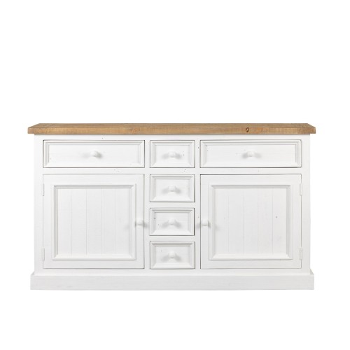 Dressoir in wit en houtkleurig massief grenenhout 160 cm - Mayfield