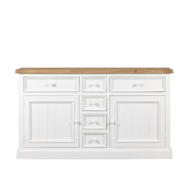 Dressoir in wit en houtkleurig massief grenenhout 160 cm - Mayfield