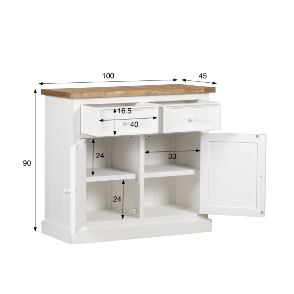 Witte buffetkast in massief grenenhout 100 cm - Mayfield