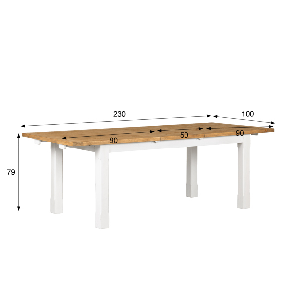 Uitschuifbare witte eettafel in massief grenenhout - Mayfield