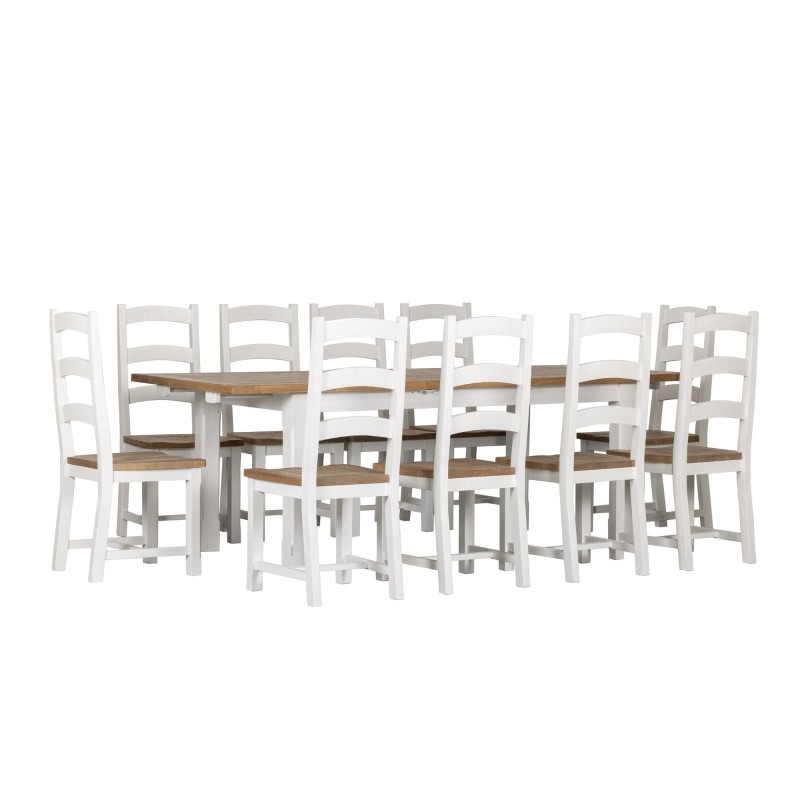 Uitschuifbare witte eettafel in massief grenenhout - Mayfield