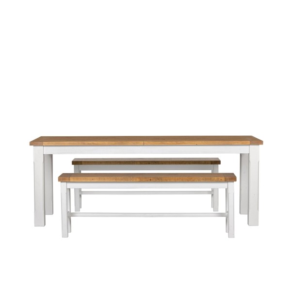 Eettafel in wit en houtkleurig massief grenenhout - Mayfield