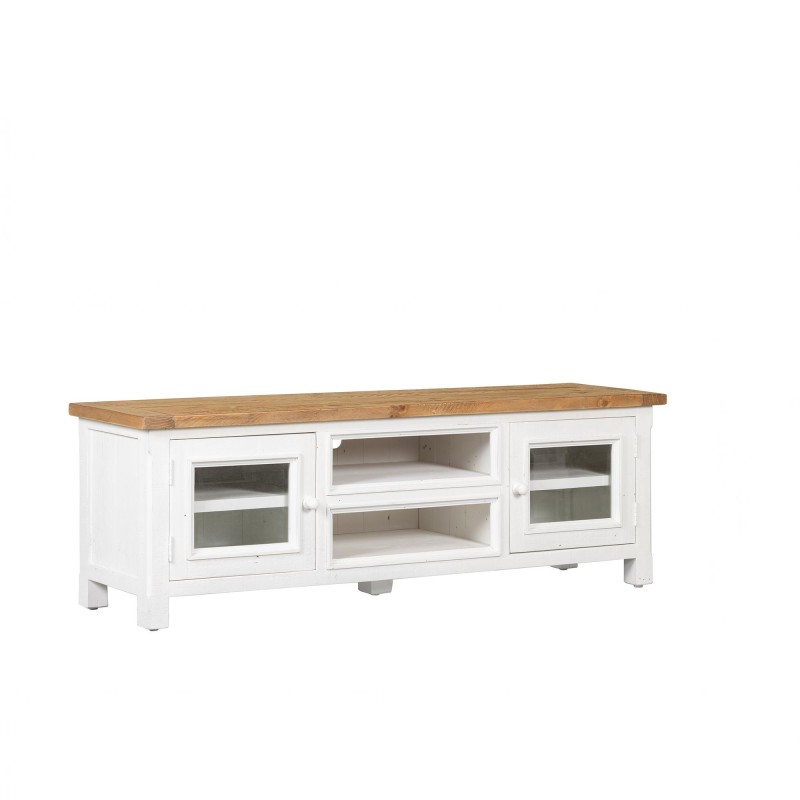 Tv-meubel in wit en houtkleurig massief grenenhout 170 cm - Mayfield