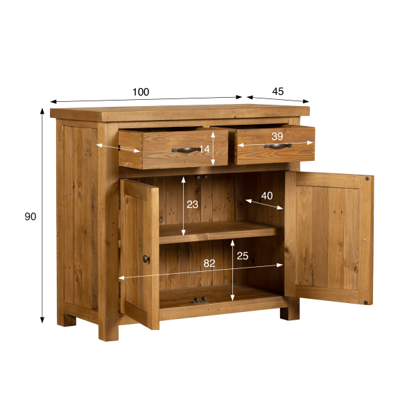 Buffetkast in natuurlijk massief grenenhout 100 cm - Richwood