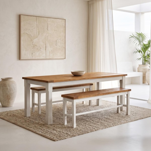 Eettafel in wit en houtkleurig massief grenenhout - Mayfield