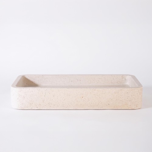Rechthoekige badkamerwaskom in wit terrazzo 60 x 30 cm - Motu