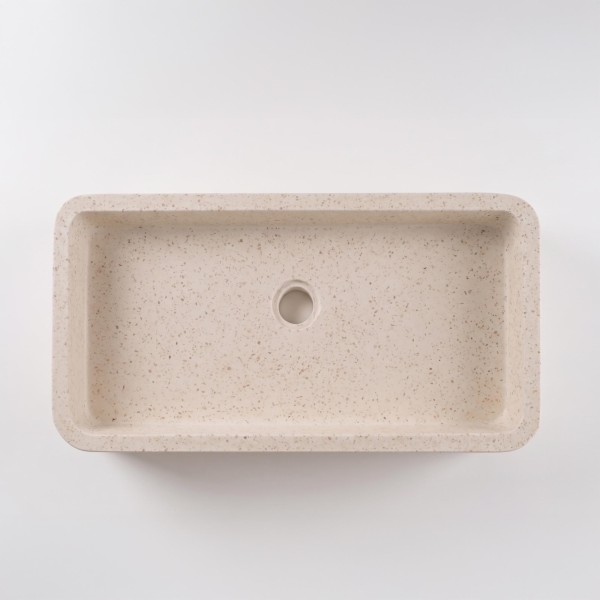 Rechthoekige badkamerwaskom in wit terrazzo 60 x 30 cm - Motu