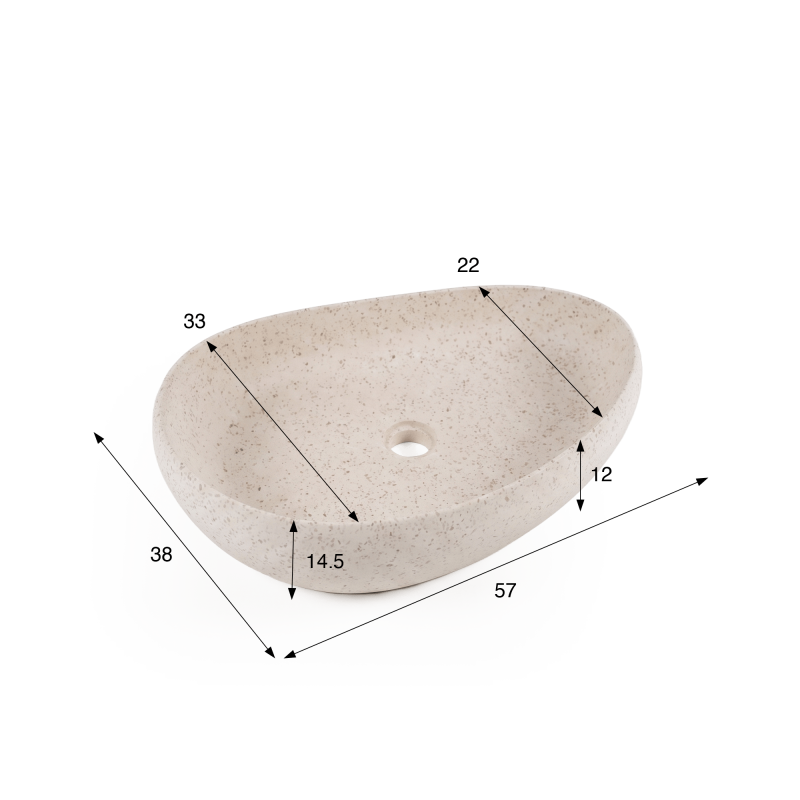 Ovale badkamerwaskom in wit terrazzo 60 x 40 cm - Aroha