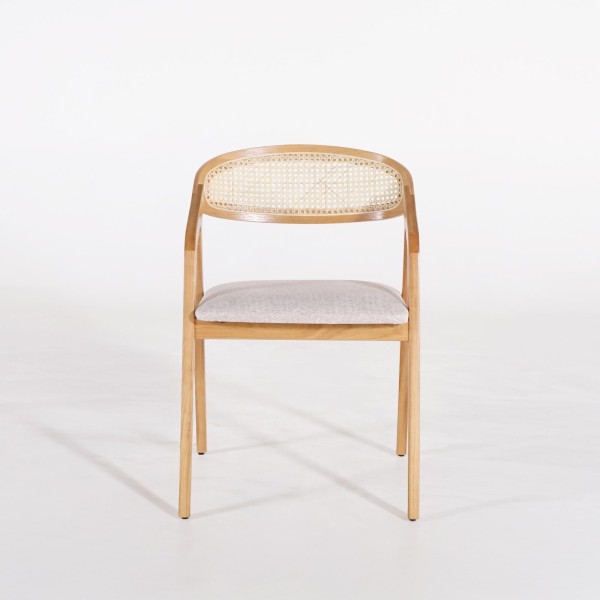 Eetkamerstoel met rugleuning in rotan en beige stof – Seren