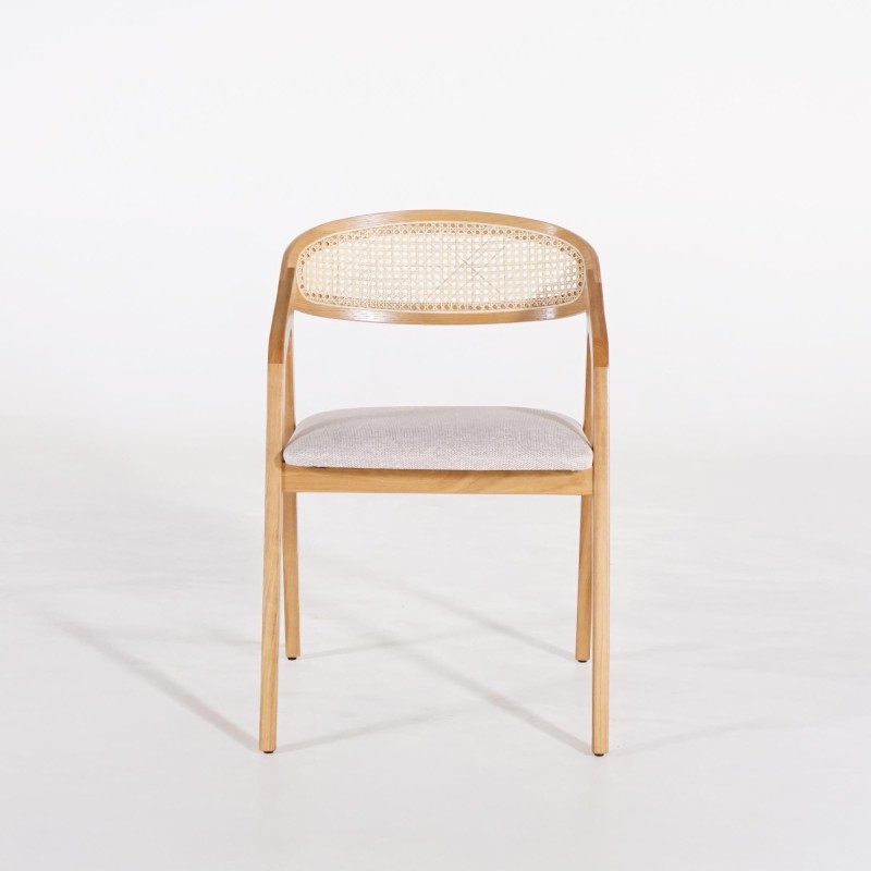 Eetkamerstoel met rugleuning in rotan en beige stof – Seren