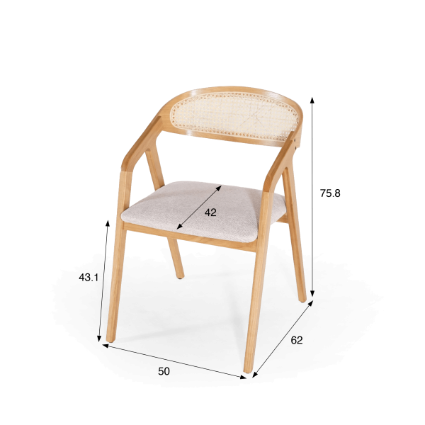 Eetkamerstoel met rugleuning in rotan en beige stof – Seren