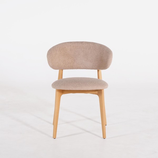 Stoel in massief beukenhout en beige stof – Lunna
