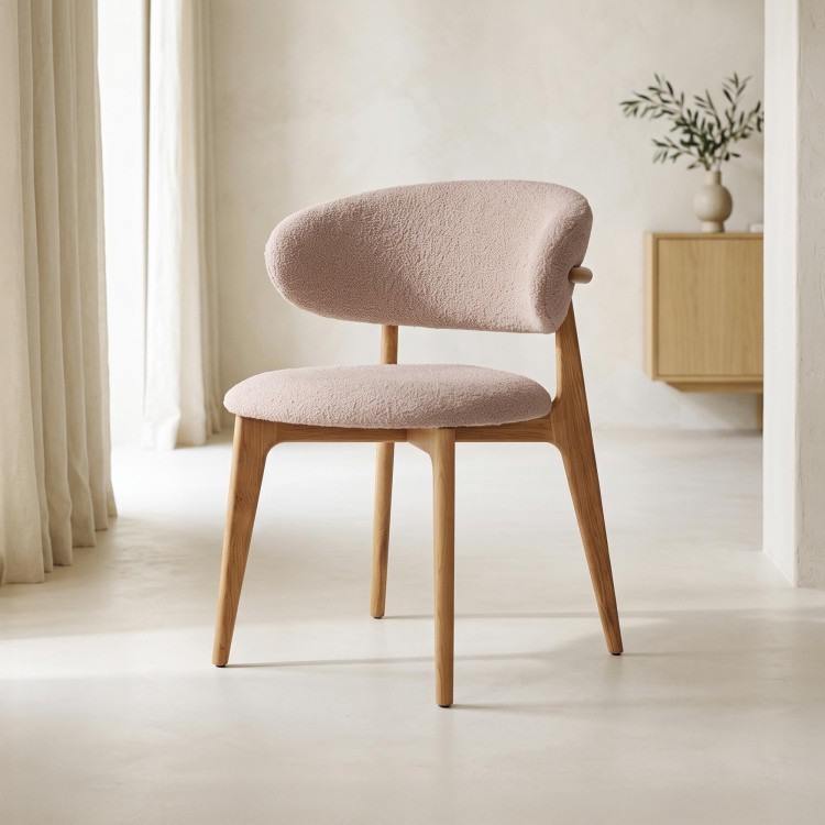 Stoel in massief beukenhout en beige stof – Lunna