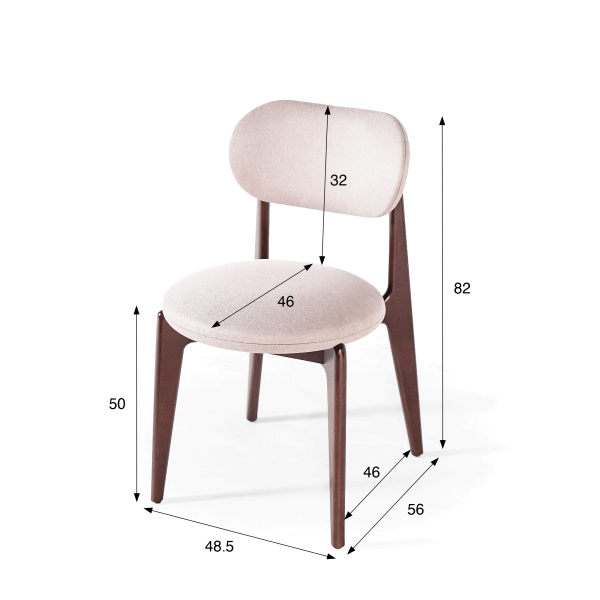 Eetkamerstoel in massief hout met walnootafwerking en beige stoffen bekleding - Svala