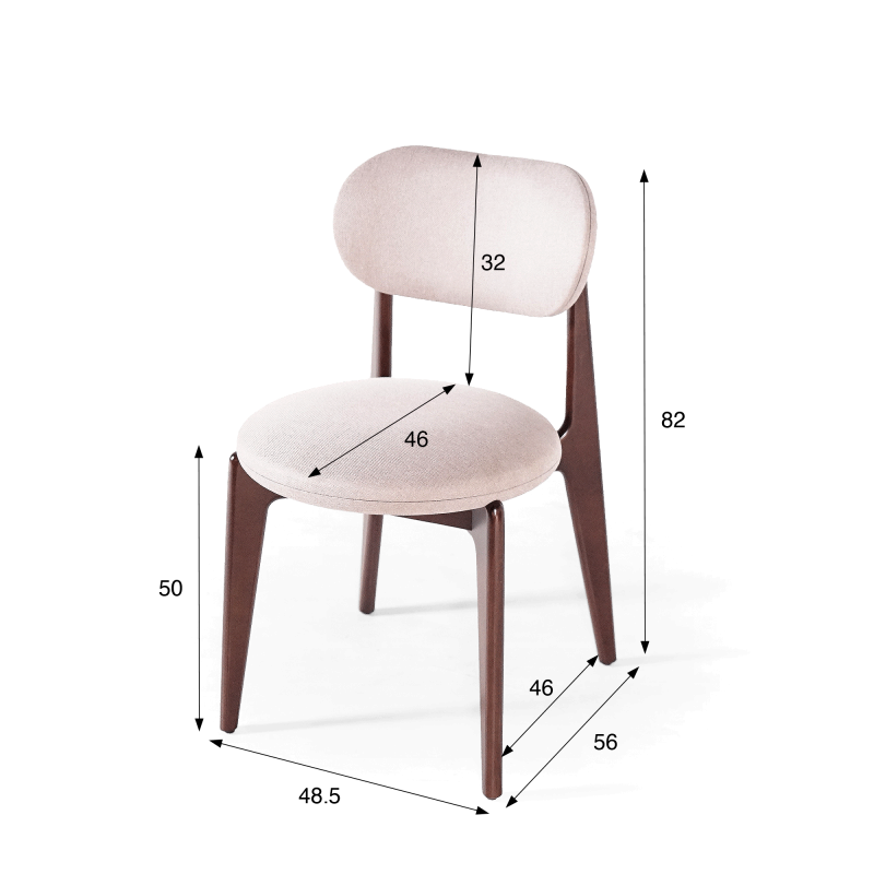 Eetkamerstoel in massief hout met walnootafwerking en beige stoffen bekleding - Svala
