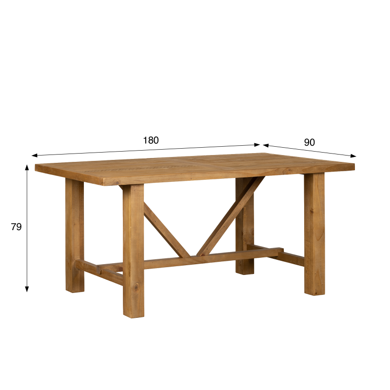 Eettafel in natuurlijk massief grenenhout 180 cm - Richwood