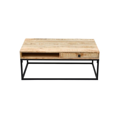 Salontafel in massief mangohout met metalen frame
