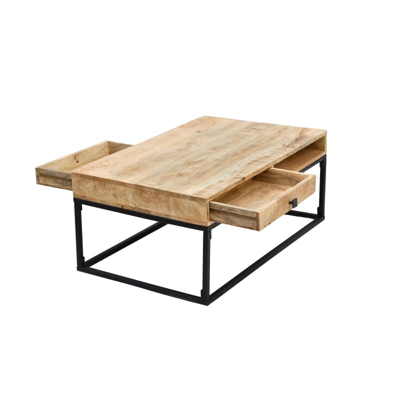 Salontafel in massief mangohout met metalen frame