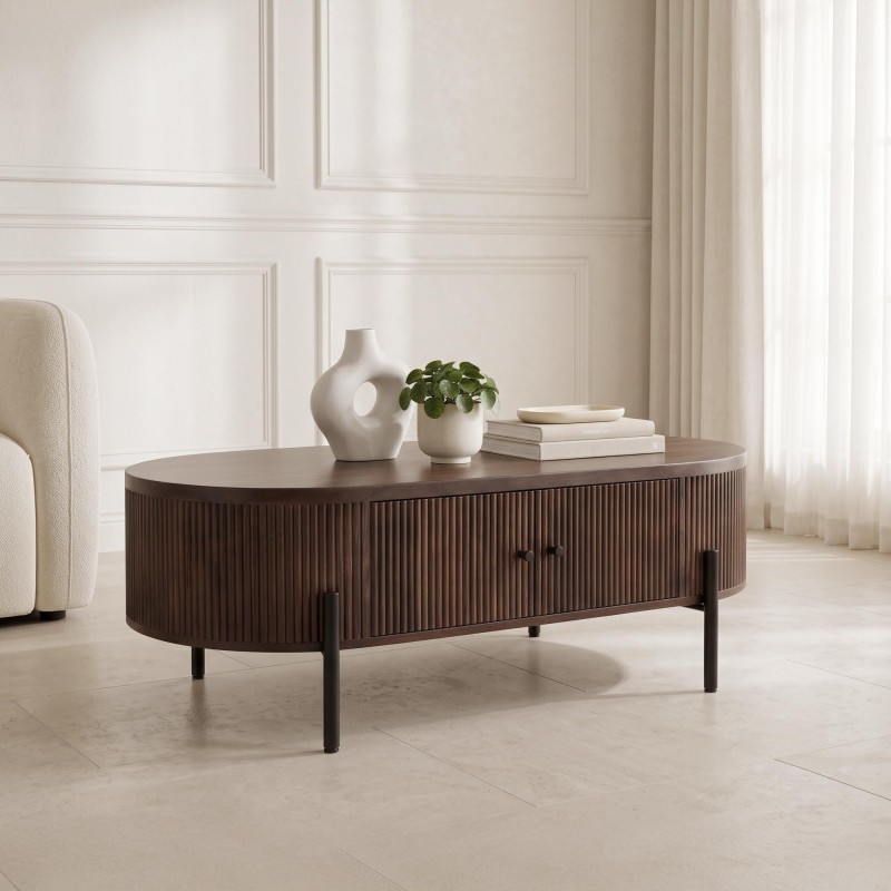 Moderne salontafel van bruin massief hout - Sohana