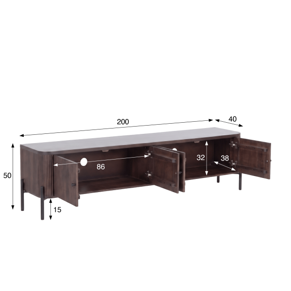 Modern tv-meubel van massief hout 200 cm (hangend of staand) - Sohana