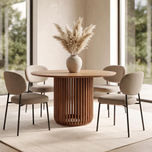 Ronde eettafel van naturel massief hout 120 cm - Kumo