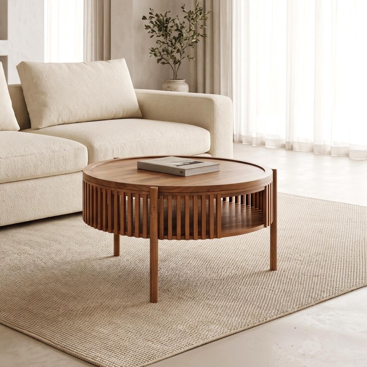 Ronde salontafel van naturel massief hout 80 cm - Kumo