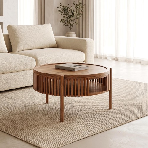 Ronde salontafel van naturel massief hout 80 cm - Kumo