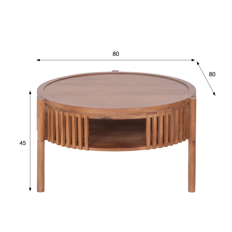 Ronde salontafel van naturel massief hout 80 cm - Kumo