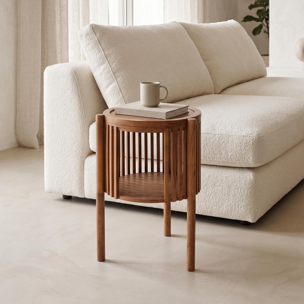 Ronde bijzettafel van naturel massief hout - Kumo