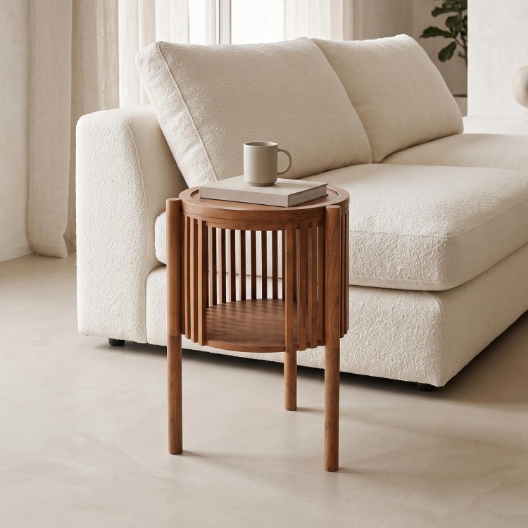 Ronde bijzettafel van naturel massief hout - Kumo