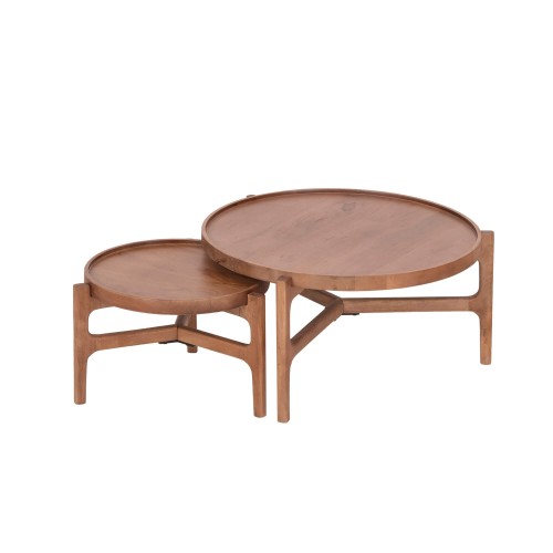 Set van 2 ronde nesttafels van massief hout - Alto