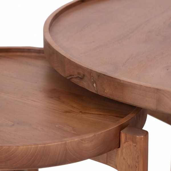 Set van 2 ronde nesttafels van massief hout - Alto