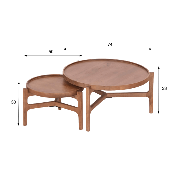 Set van 2 ronde nesttafels van massief hout - Alto