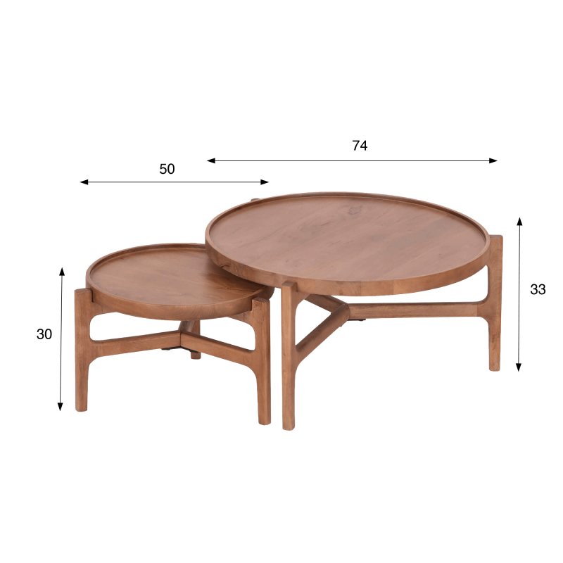 Set van 2 ronde nesttafels van massief hout - Alto