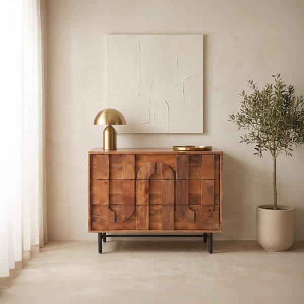 Dressoir met 3 laden in massief mangohout 85 cm - Flow