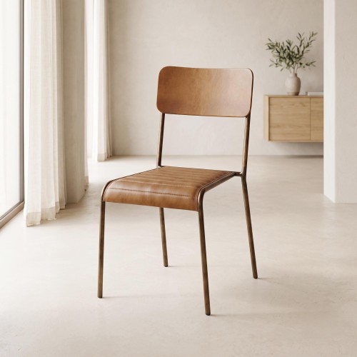 Metaal en vintage lederen stoel - Back to school