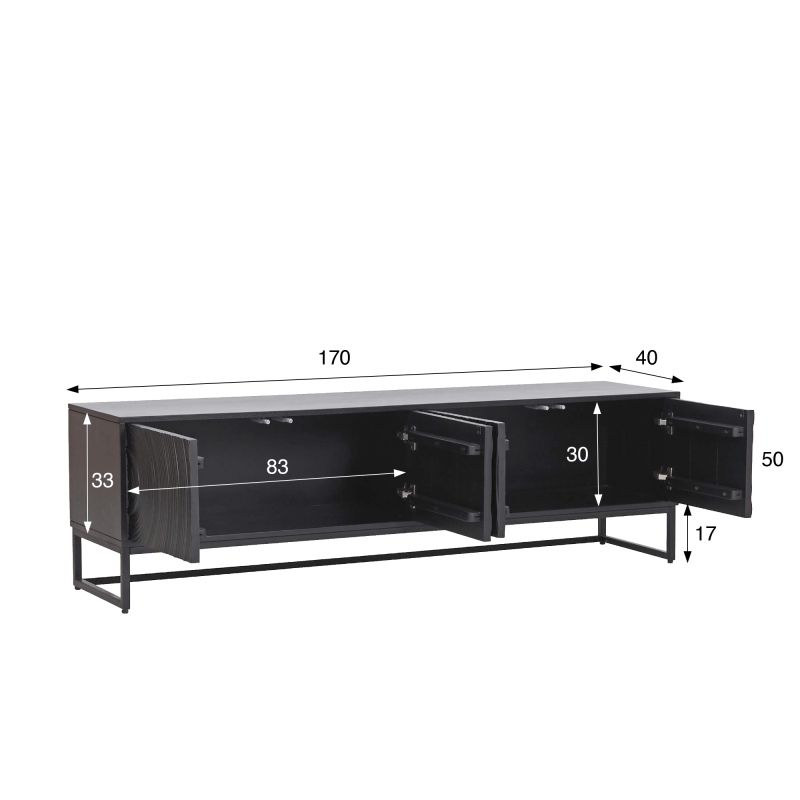Modern design tv-meubel van zwart massief hout 170 cm - Radian