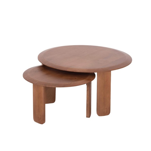 Set van 2 ronde nesttafels van massief hout - Noma